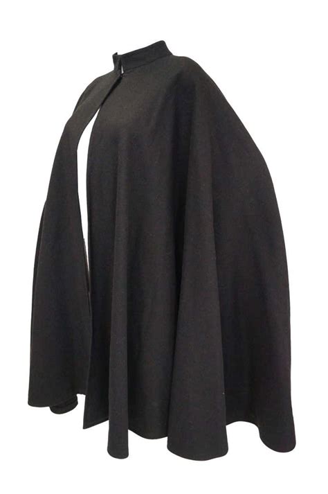 1970s Yves Saint Laurent Mandarin Collar Black Wool Cape Clothes