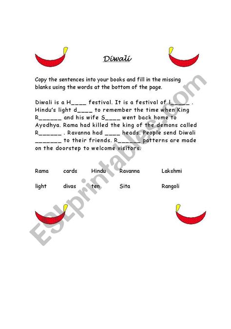 english worksheets diwali