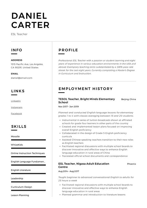 esl teacher resume sample writing guide resumevikingcom