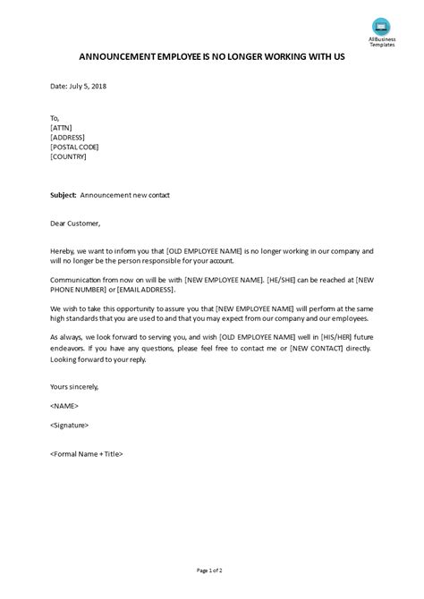 employee  longer  company letter    letter template