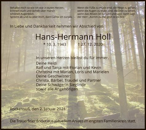 Traueranzeigen Von Hans Hermann Holl Trauer Hna De