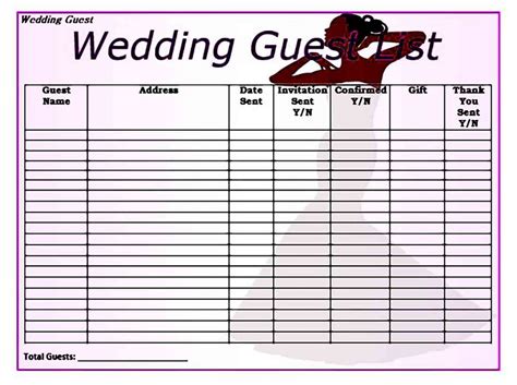 sample wedding guest list template mous syusa