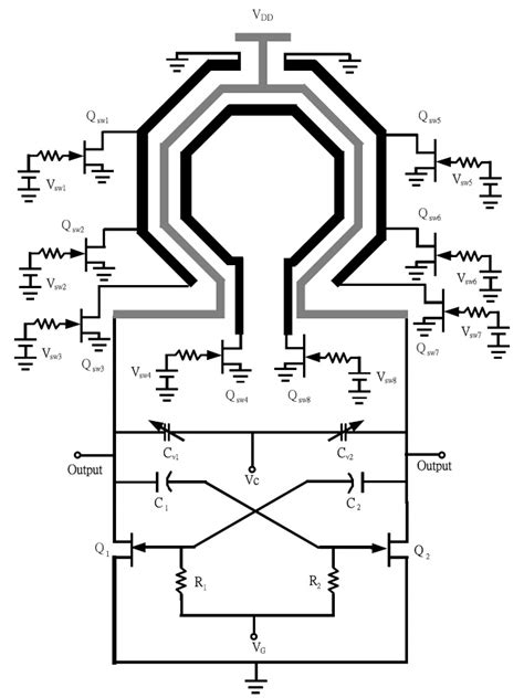complete schematic   switched inductor vco   transformers  scientific diagram