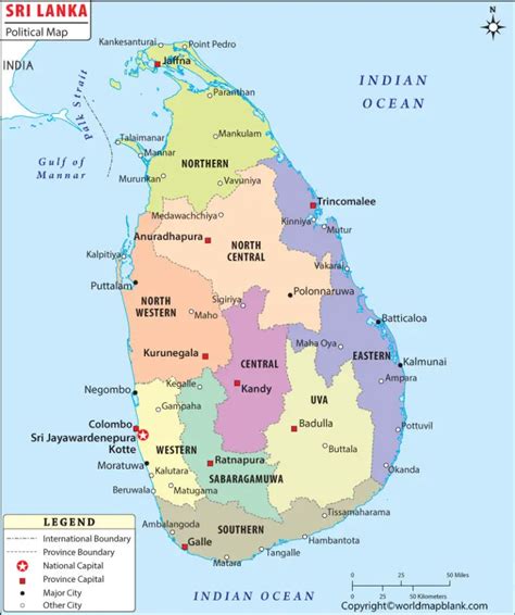 labeled map  sri lanka  states cities capital
