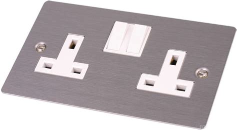 double wall socket  gang flat plate satin stainless steel amp slim twin plug amazoncouk