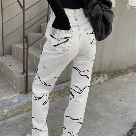 Y2k Streetwear Baggy Jeans Woman Chic Stripe Print Denim Etsy