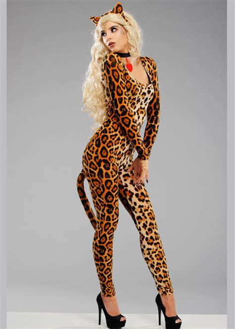 womens deluxe cute leopard catsuit costume leg avenue ladies leopard