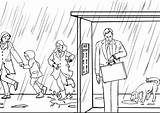 Bus Stop Coloring Pages Rain Kids sketch template