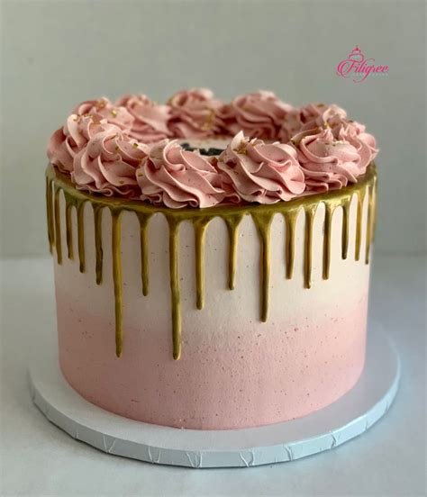 pink  gold drip cake  rosettes buttercream birthday cake cake