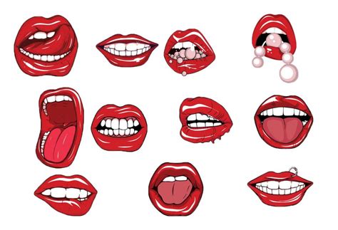 Red Lips Pearls Vector Set Free Download