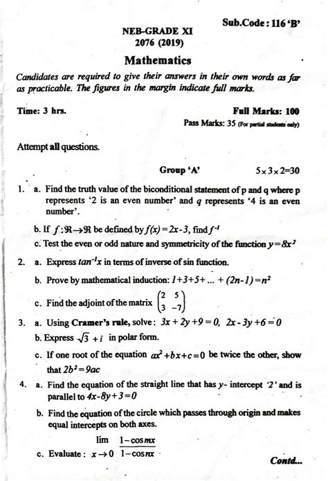 class  maths previous year question paper image