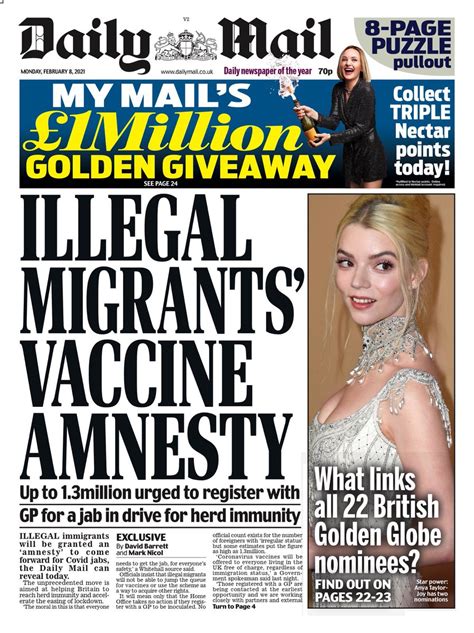 daily mail front page   february  tomorrows papers today