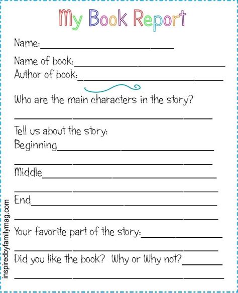 printable book report forms  elementary students