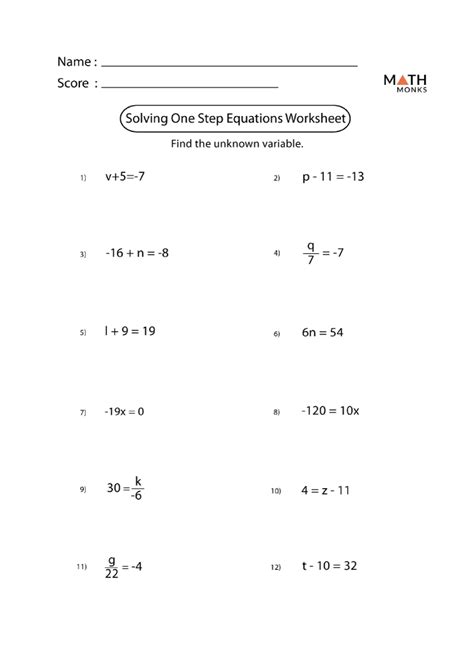 step equations worksheets math monks