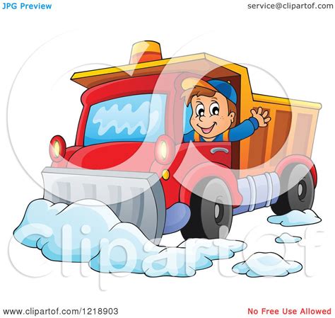 Clipart Of A Happy Snow Plow Driver Waving Royalty Free