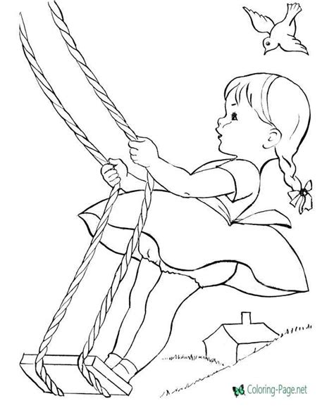 summer coloring pages girl  bird