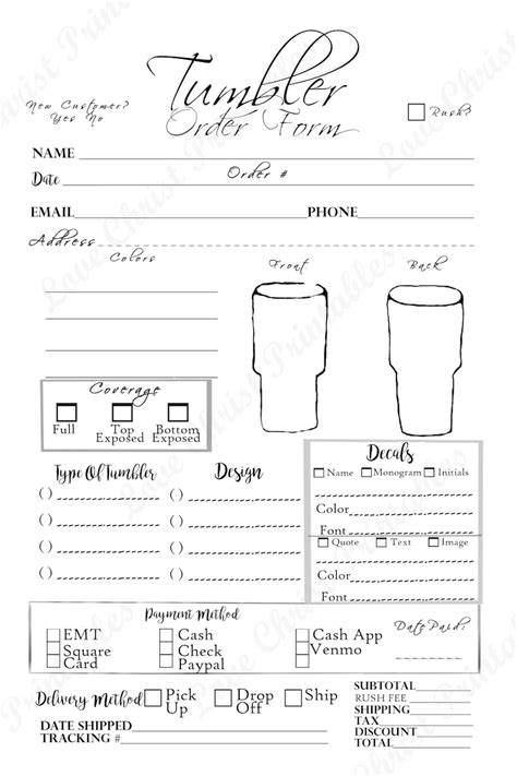tumbler order form order form tumbler order form template etsy