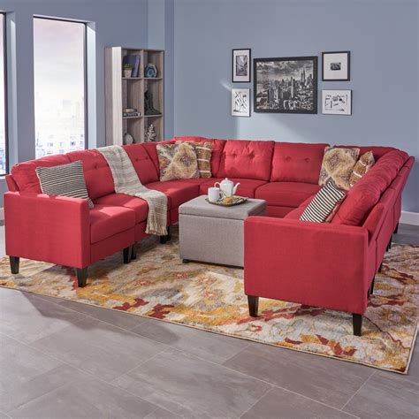 marsh mid century modern  shaped sectional sofa set red walmartcom