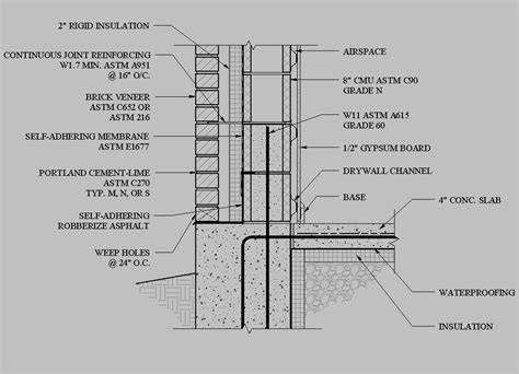 brick masonry cavity wall  grade cad files dwg files plans
