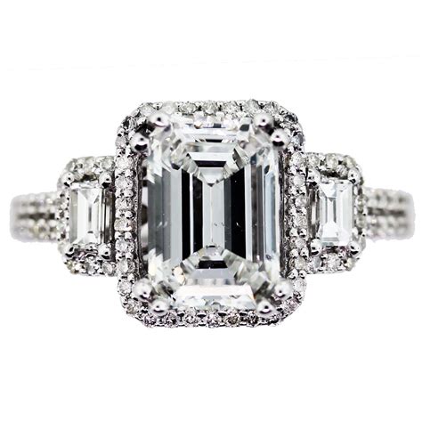 stone emerald cut diamond engagement ring pinpoint