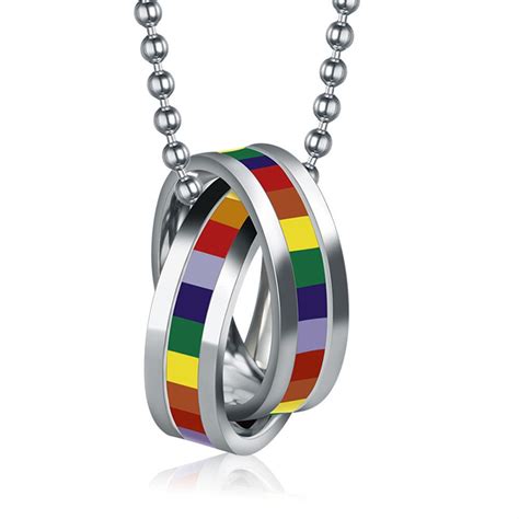 mimeng fashion men custom rainbow pendant necklace double circle