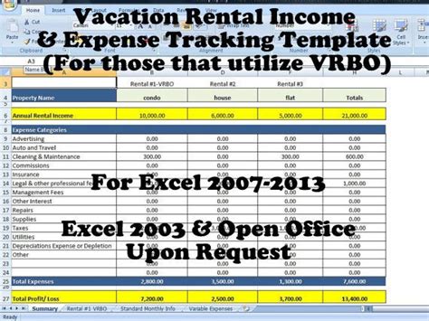 vacation rental income  expense tracking template short