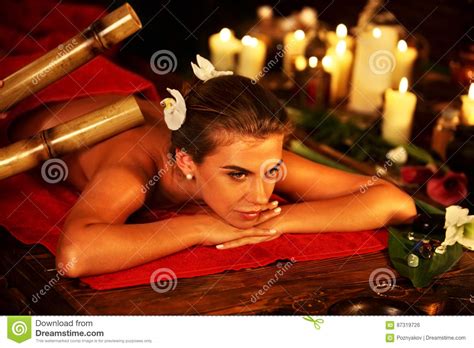 Bamboo Decor Of Woman Massage In Spa Salon Interior Oriental Therapy