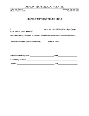 printable consent  treat minor children forms  templates