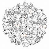 Modello Zentangle Antistress Conigli Circondano Divertenti Rabbits Rabbit Head sketch template