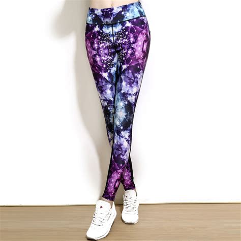2016 sexy women sporting leggings fitness workout trousers 3d purple diamond printing slim pants