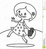 Girl Walking Coloring Away Pages Flowers Kids Dress Smiling Cute Polka Dots Template sketch template