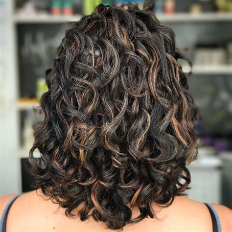 black curly hairstyle  copper highlights curly hair styles naturally medium curly hair