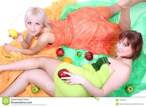 two sexy women with fruits stock image image 16956901