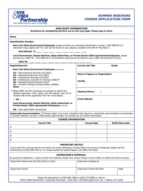 fillable  nyscseapartnership application form nys csea