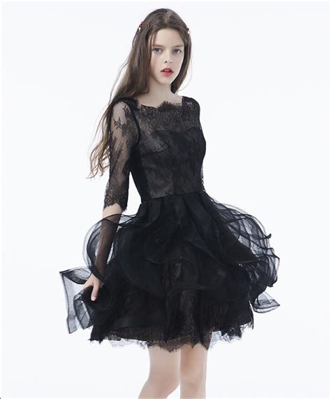 Sexy 2017 Black Gothic Homecoming Dresses Short Prom Dress With 3 4