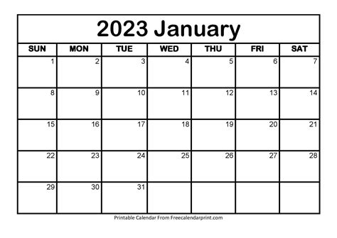 january  calendar printable  blank templates