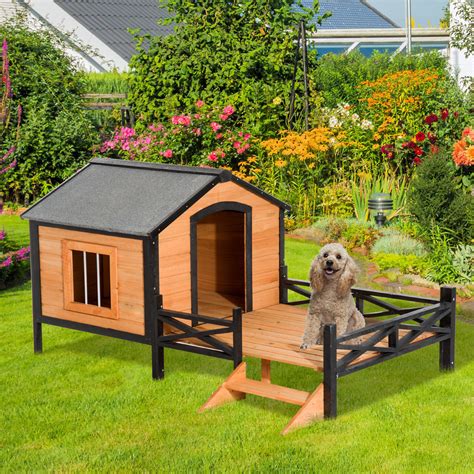 wood dog house elevated pet shelter large kennel weather resistant home outdoor ebay