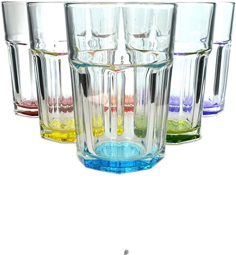 Set 6 Large Assorted Color 12oz European Glass Water Juice Drinking
