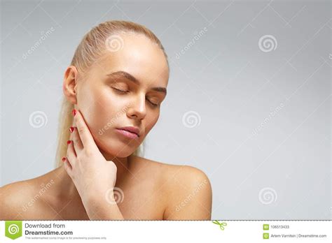 beautiful blonde woman with her eyes closed stock image image of