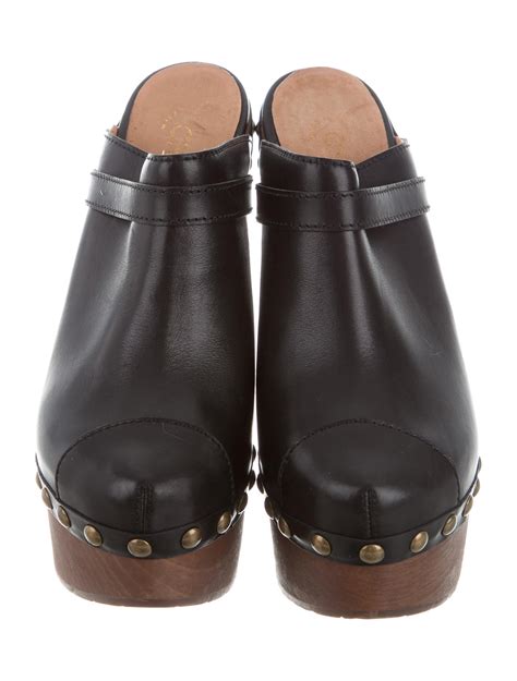 chanel leather platform clogs shoes cha  realreal