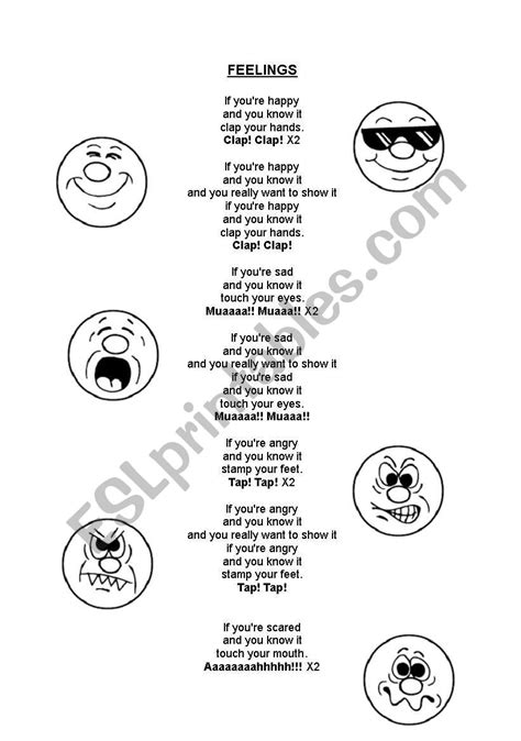 feelings song esl worksheet  soleado