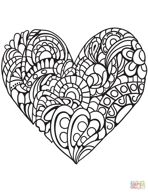 zentangle heart coloring page  printable coloring pages