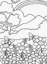 Coloring Nature Pages Scenes Clipart Easy Adults Library sketch template