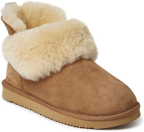 amazoncom dearfoams womens fireside perth shearling foldover boot slipper slippers
