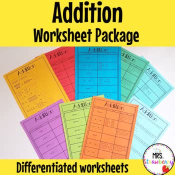 addition worksheets package   strawberry tpt