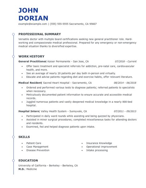 professional doctor resume examples medical livecareer