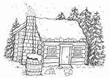 Cabin Coloring Winter Pages Christmas Log Wood Patterns Drawing Stamps Pyrography Burning Book Old Magnolia Snow Scene Adults Color Printable sketch template