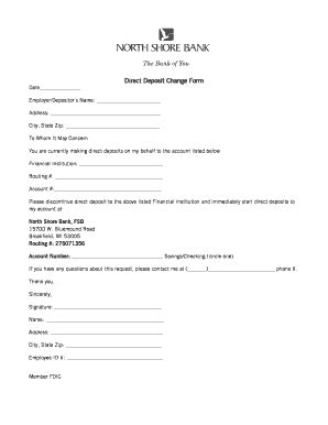 fillable  direct deposit change form date north shore bank fax