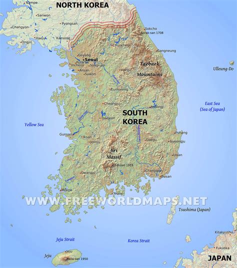 South Korea Physical Map
