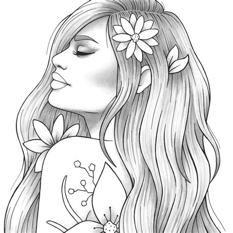 printable coloring page girl portrait  clothes colouring etsy france